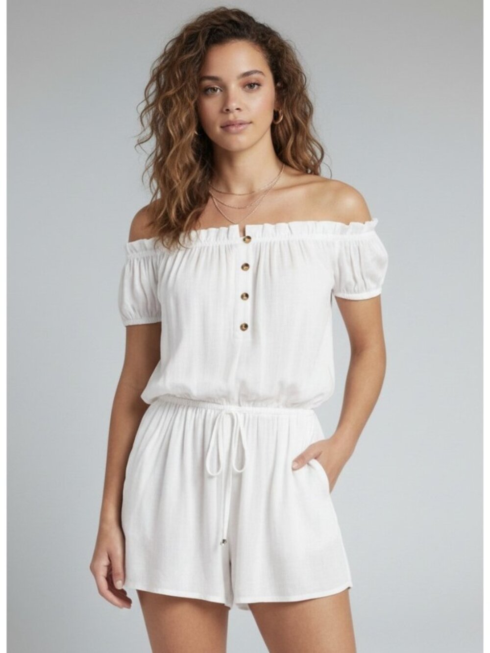 Kate Spade New York Romper White Off-The-Shoulder Button-Front Size Small NEW